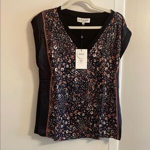 NWT Hale Bob Women's Black Floral Silk Top